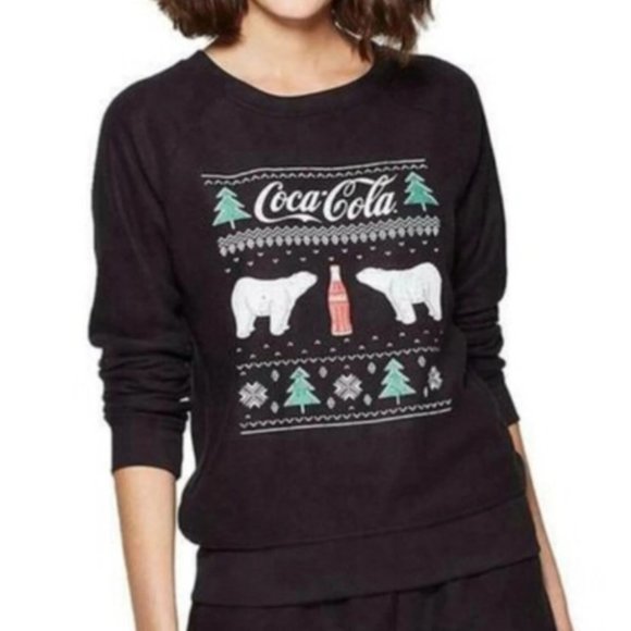 Coca-Cola Black Christmas Polar Bear Fair Isle Sweatshirt NWT Misc Sizes - Picture 1 of 3